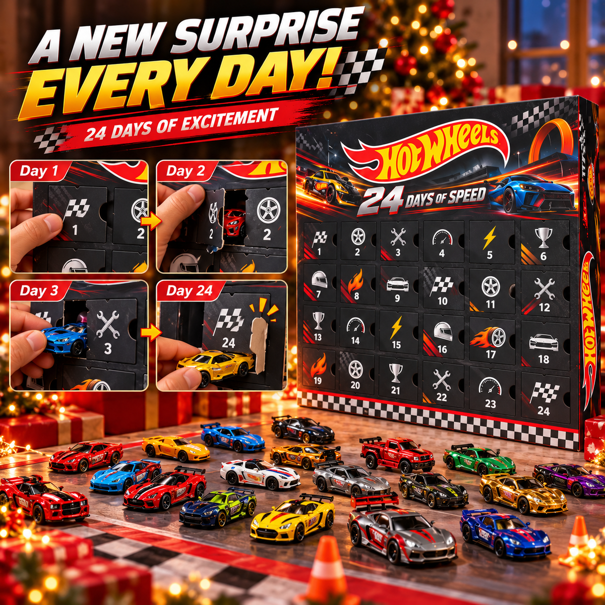 Hot Wheels 24 Days of Speed Advent Calendar – Christmas Countdown Gift for Car Lovers