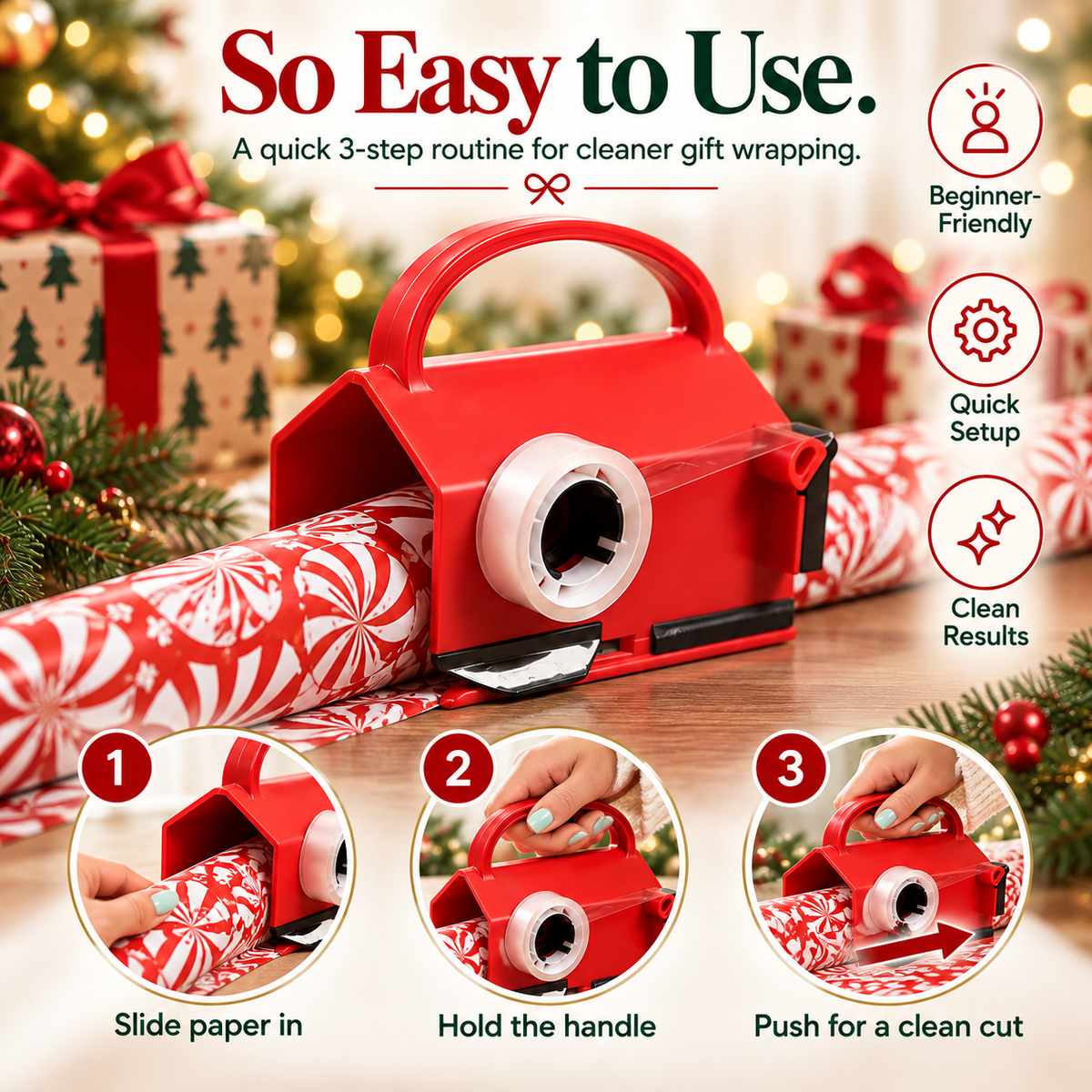Handheld Wrapping Paper Cutter – Sliding Gift Wrap Cutting Tool