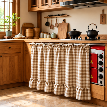 2026 Farmhouse-Style Stove Curtain, Gingham Grid Ruffle-Edge Tier Curtains, Rural Short Window Valance, Home Kitchen Dust Cover, Plaid Floral Window Treatments, Aesthetic House Decor, Unique Room Decor