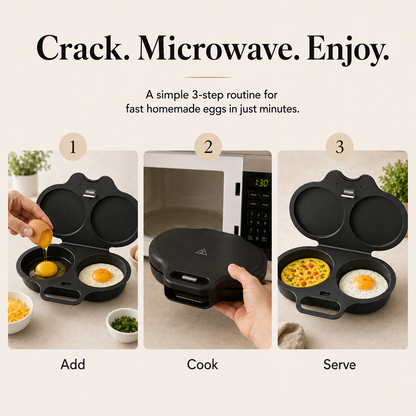 Easy Clean Microwave Omelette Maker, BPA-Free Food-Grade 2-Cup Round Egg Cooker & Poacher, Non-Stick Rapid Breakfast Egg Mold for Omelets, Poached Eggs & Breakfast Sandwiches, Dishwasher Safe