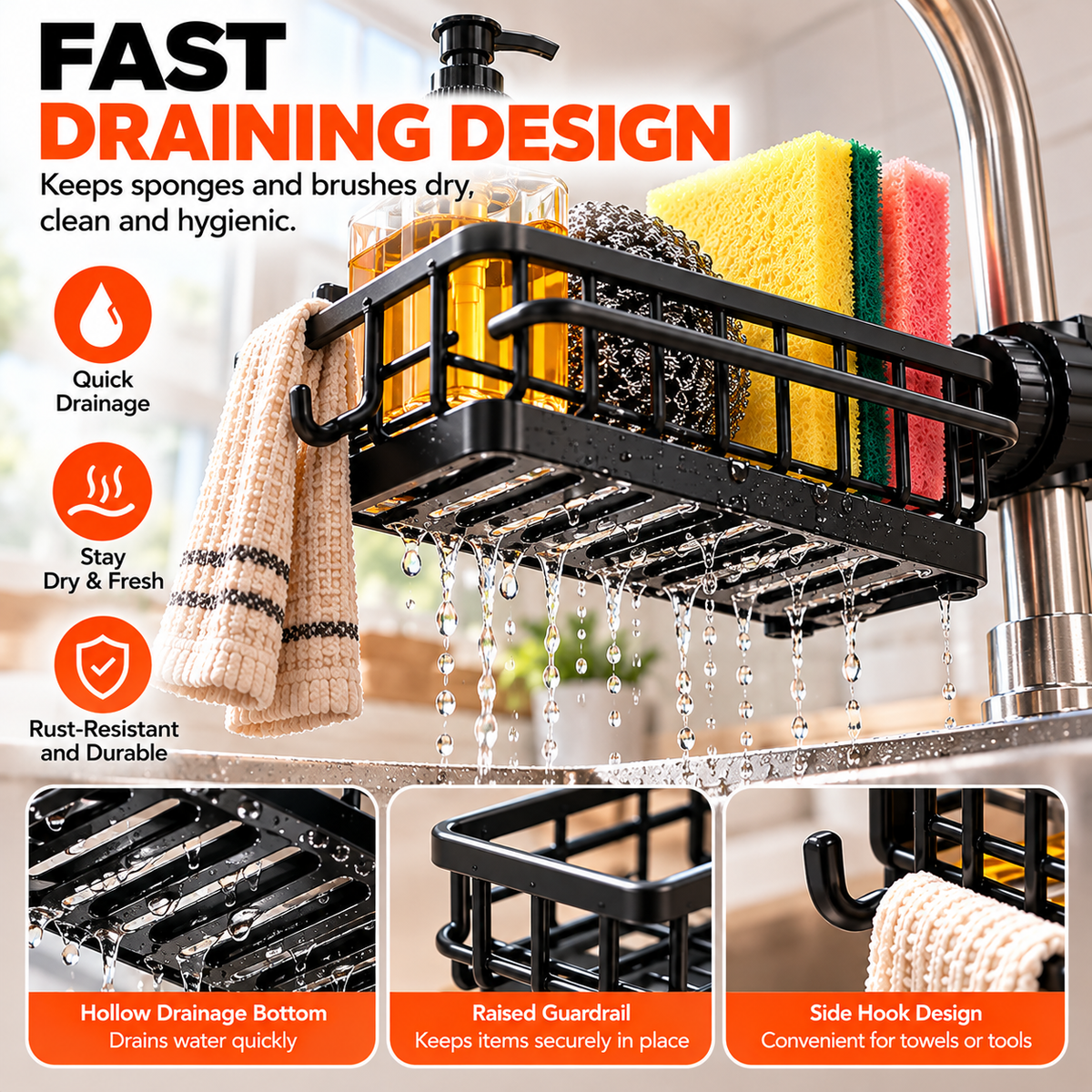 SinkEase™ – Faucet-Mounted Kitchen Sink Organizer