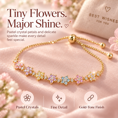 Pastel Bloom Adjustable Flower Bracelet – Delicate Crystal Gift Bracelet