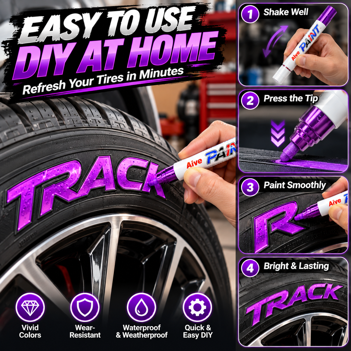TireGlow™ DIY Tire Paint Markers – 6 Vibrant Colors