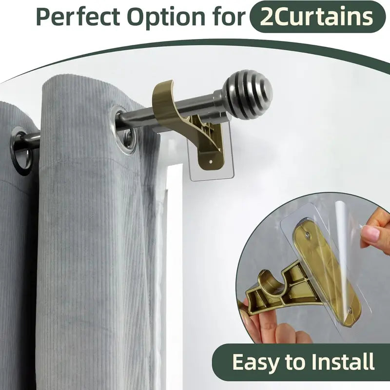 🏡 No-Drill Double Curtain Rod Brackets – Self-Adhesive 4-Pack - Rustic Brown