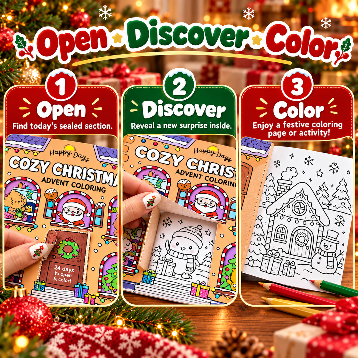 🎄 CozyColor™ Christmas Advent Coloring Book – Unwrap a Magical Coloring Surprise Every Day