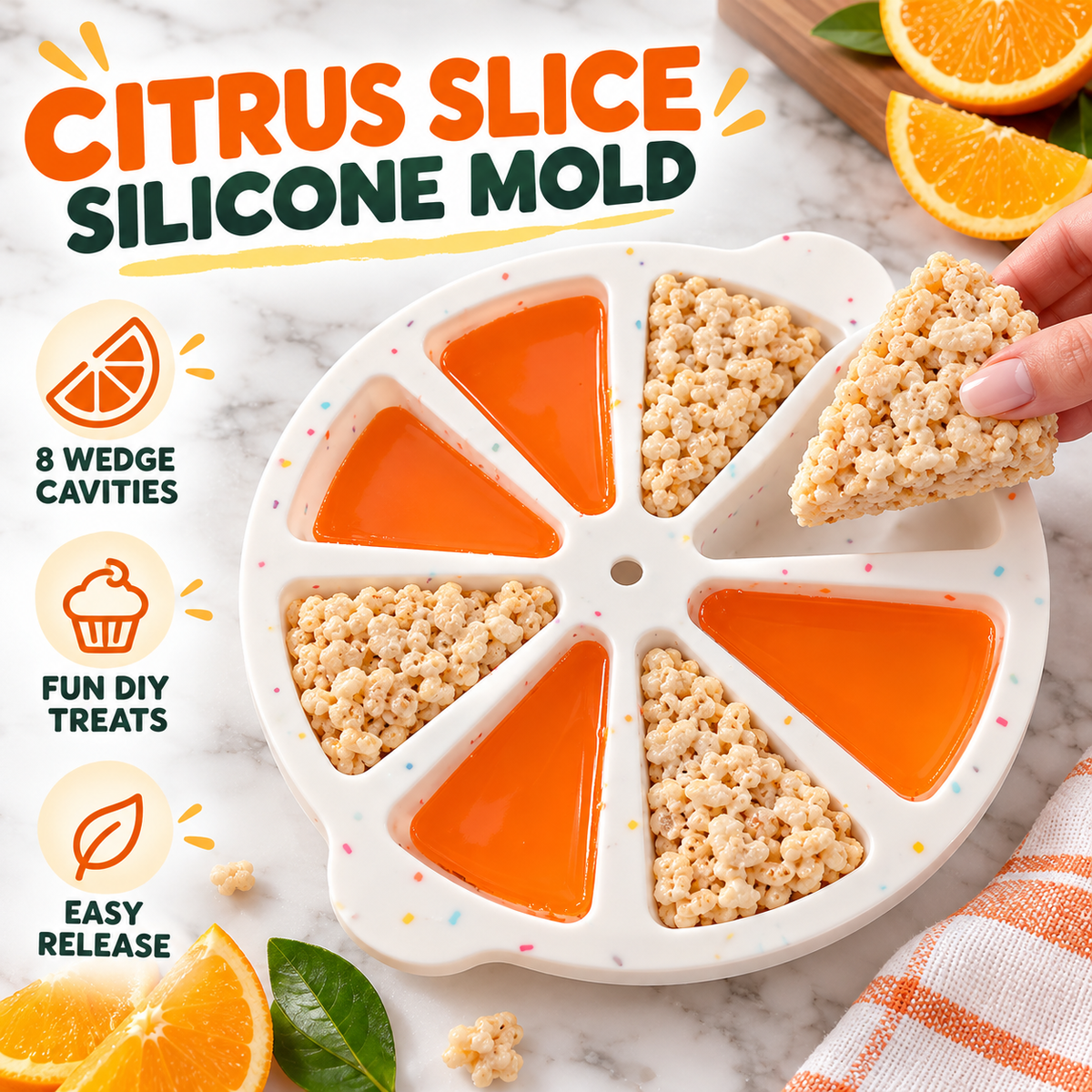 🍊 8-Cavity Citrus Slice Silicone Mold – DIY Dessert & Snack Maker