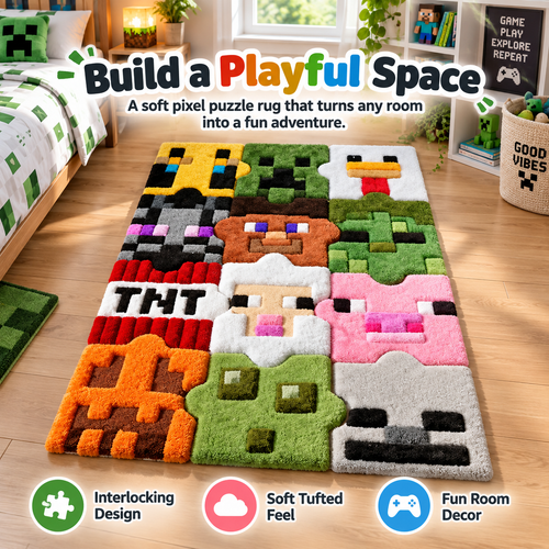 🎮 PixelPlay™ Puzzle Rug – Interlocking Soft Pixel Floor Mat for Fun Gaming Spaces