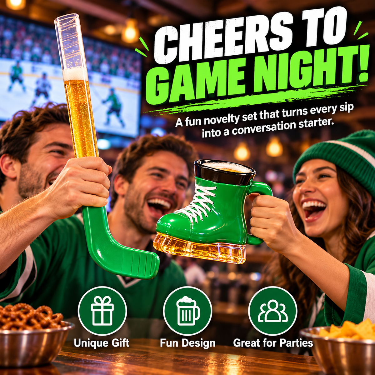 🍻 IceRink™ Hockey Skate Mug & Stick Set – Unique Game Day Drinkware Gift