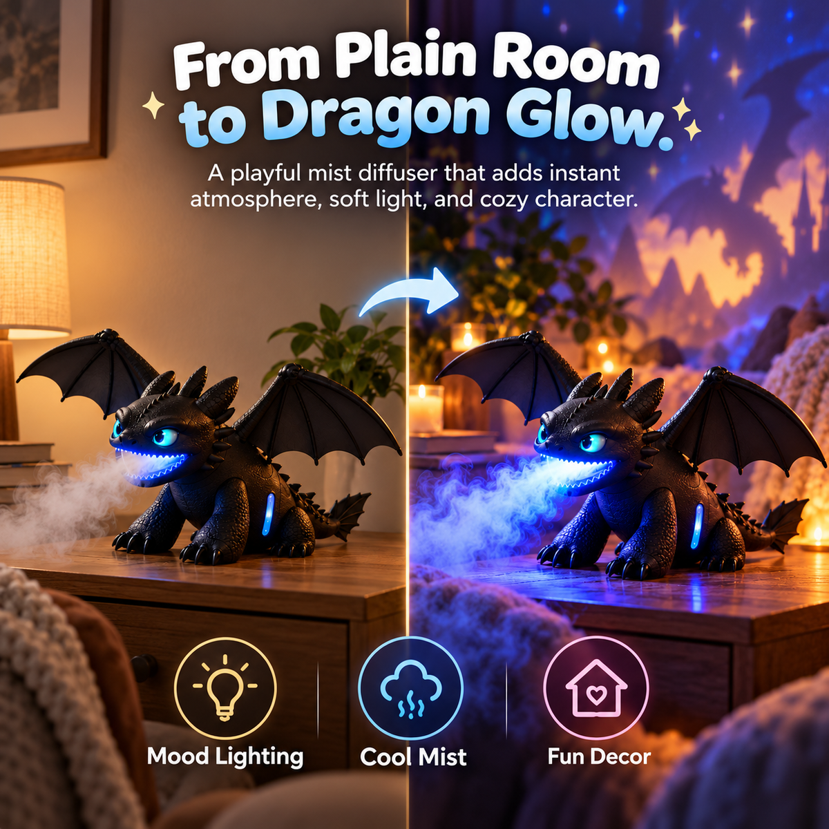 🐉✨ Little Mist Dragon Humidifier | Magical Glow & Cozy Vibes 💙