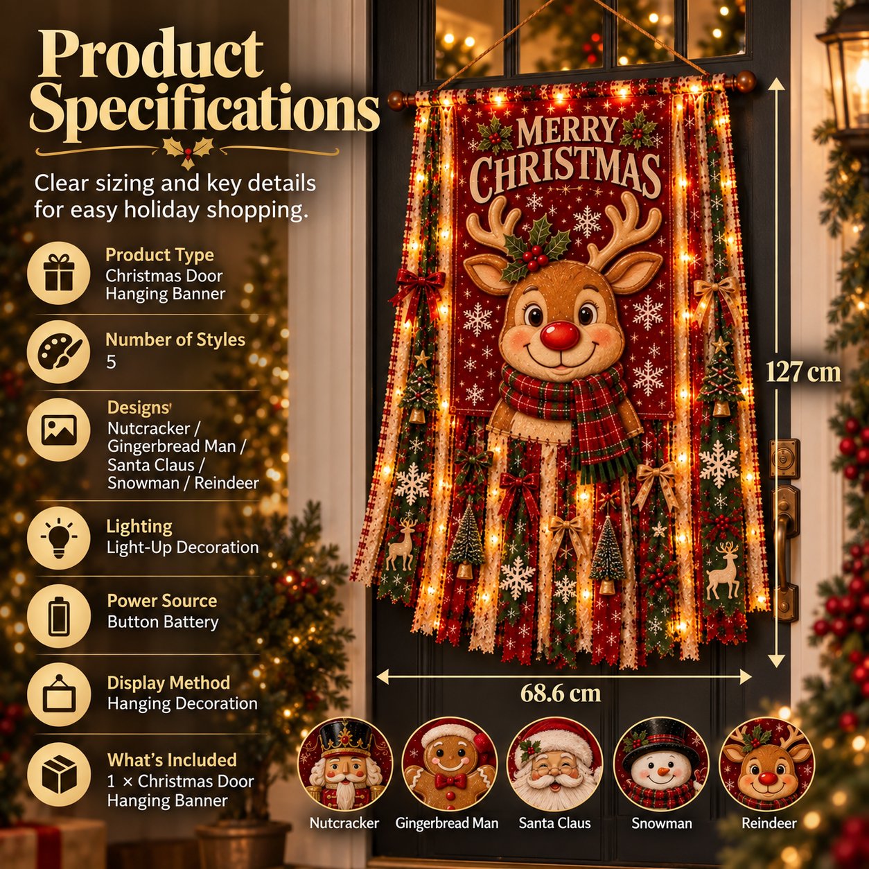 🎄✨ Christmas Glow Door Banner – Light-Up Holiday Welcome Decor for a Festive Entrance