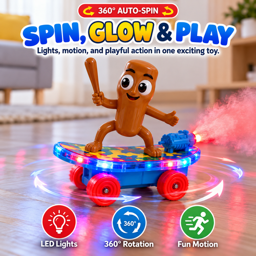 🛹 360° Spinning LED Skateboard Toy – Colorful Light-Up Action Toy for Kids