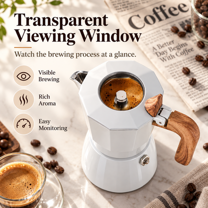 ☕ 2-Cup Electric Moka Pot – Compact Italian Espresso Maker with Ceramic Non-Stick Interior, High-Pressure Extraction & Wood-Style Handle for Home & Office