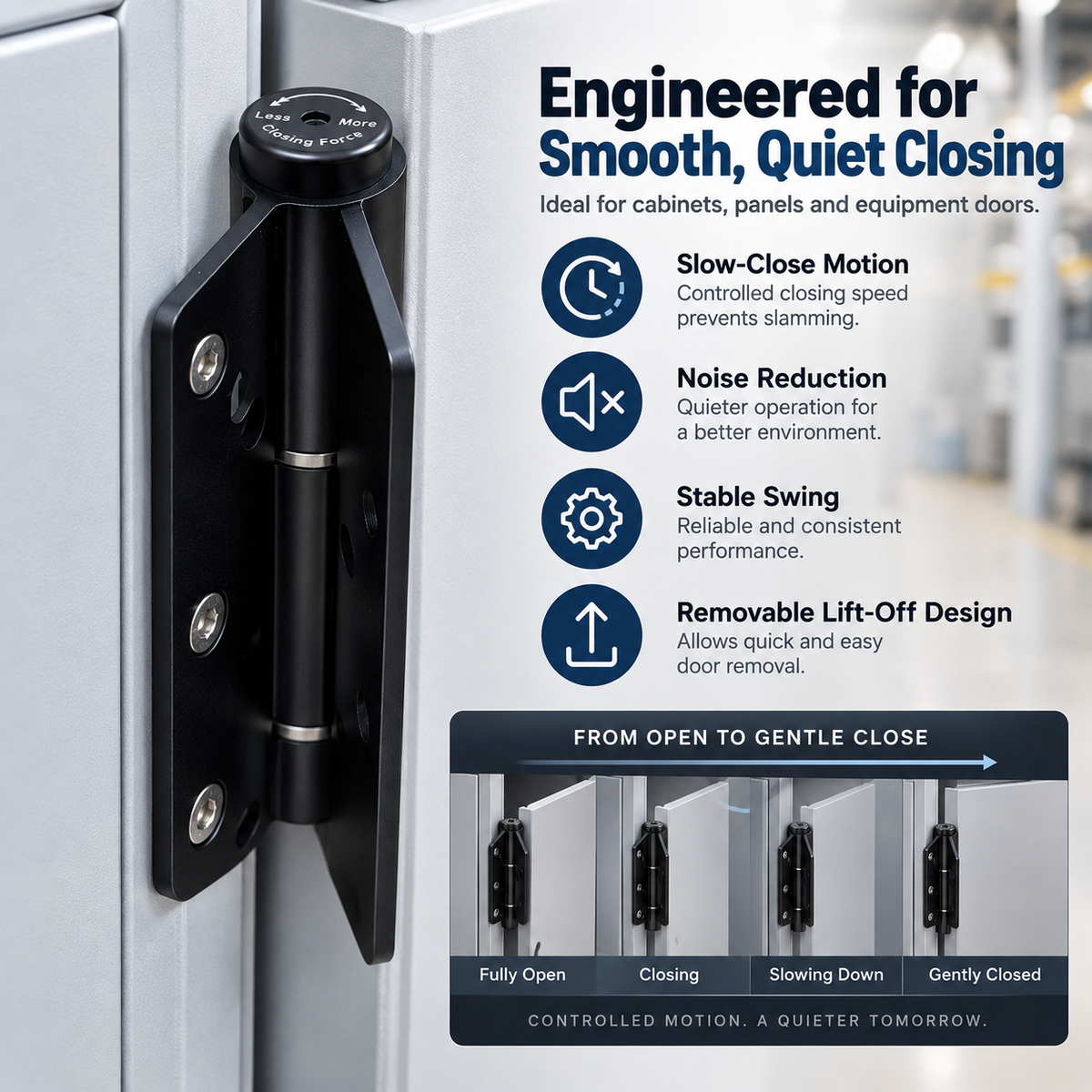 Adjustable Self-Closing Door Hinge – Heavy-Duty Lift-Off Hinge with Quiet Smooth Rotation, Adjustable Closing Force & Durable Black Finish