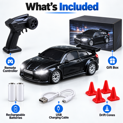 1:64 RC Drift Car, 2.4GHz Remote Control Racing Car with LED Headlights, Rechargeable Mini Drift Car with Traffic Cones, High-Speed Toy Car Gift for Kids & Adults