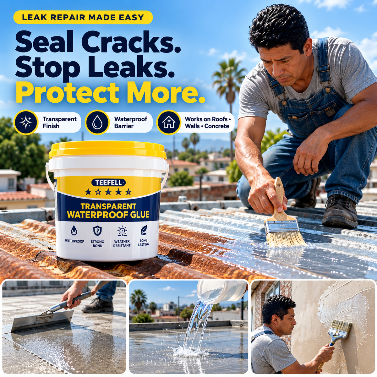 💧Transparent Waterproof Repair Coating – Brush-On Roof, Concrete & Wall Seal