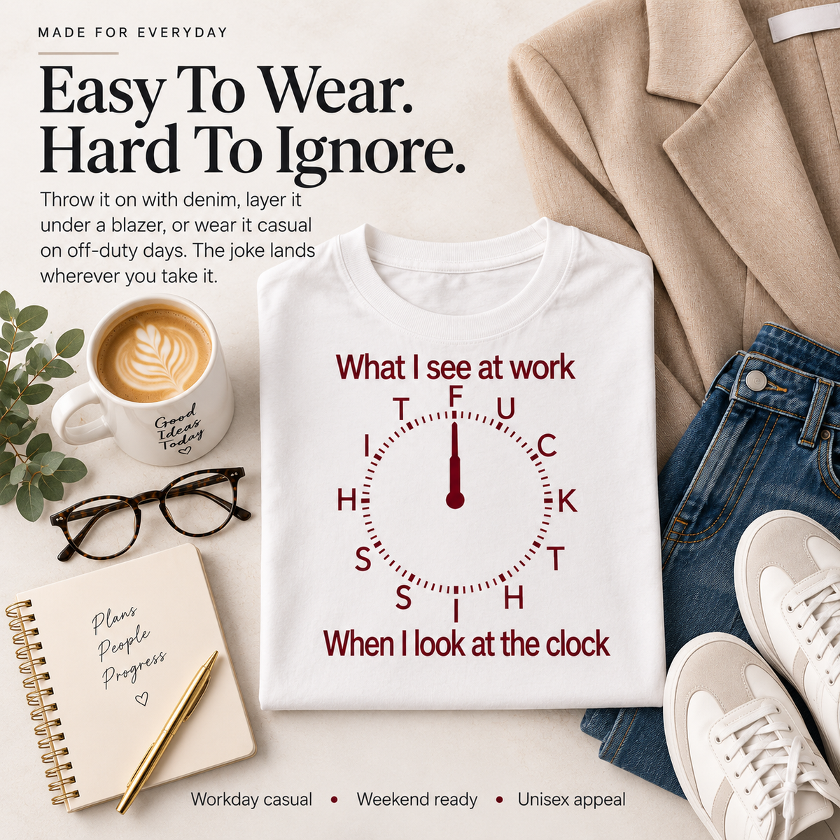 😂 ClockOut™ Office Humor T-Shirt – Funny Workday Graphic Tee for Coffee Breaks, Coworkers & Casual Days