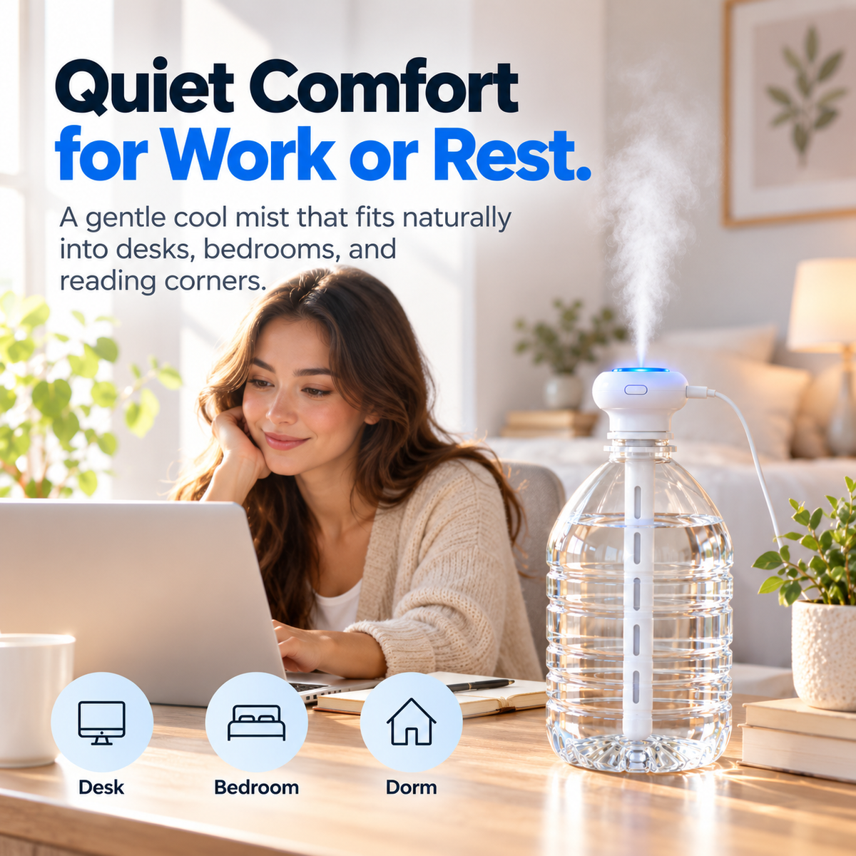 MistMate™ Bottle-Top USB Humidifier – Compact Cool-Mist Setup