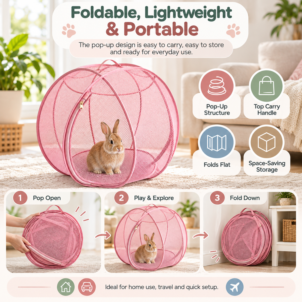 PetNest pop-up playpen folding flat for portable storage
