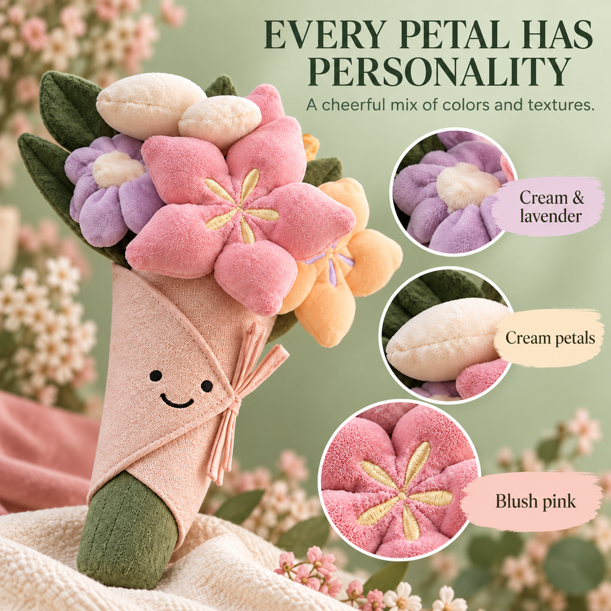 🌸 HugBloom™ Plush Flower Bouquet – Soft Smiling Flower Gift