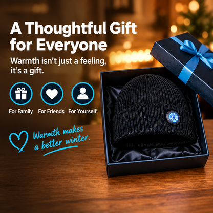 Rechargeable heated beanie presented as a winter gift