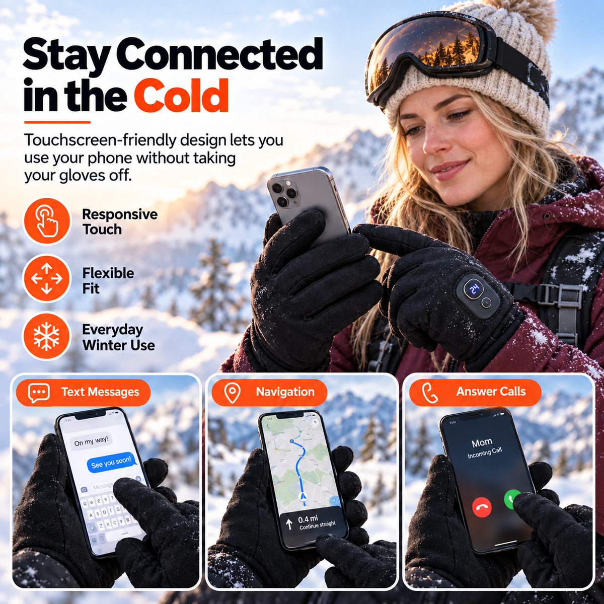 🔥 HeatCore™ Rechargeable Heated Gloves – 3-Mode Smart Heating & Touchscreen Winter Gloves