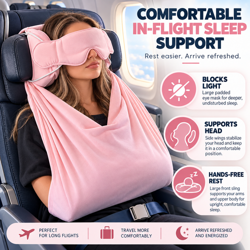 Travel Comfort Sleep Mask – 3-in-1 Airplane Sleeping Hood with Head Support & Light Blocking Eye Mask