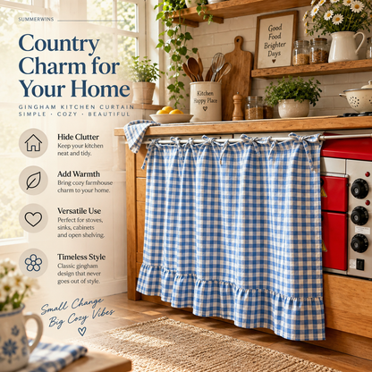 2026 Farmhouse-Style Stove Curtain, Gingham Grid Ruffle-Edge Tier Curtains, Rural Short Window Valance, Home Kitchen Dust Cover, Plaid Floral Window Treatments, Aesthetic House Decor, Unique Room Decor