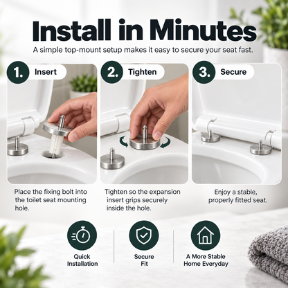 2 Counts Universal Toilet Seat Expansion Screw Bolts, Thickened Stainless Steel, Easy Top-Mount Installation for Loose Toilet Seats,sohochic