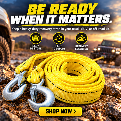 🛻 TowGuard™ Heavy-Duty Recovery Strap – Reinforced Tow Strap with Hooks for Trucks, SUVs & Off-Road Vehicles