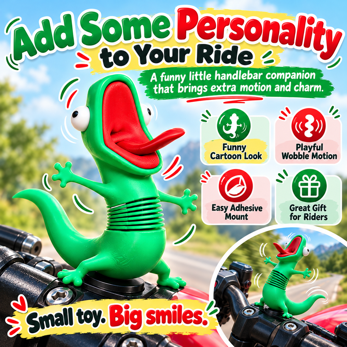 🦎 WiggleLizard™ Wobble Handlebar Toy – Funny Shaking Lizard Motorcycle Decoration