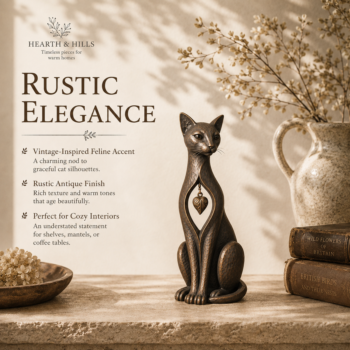 🐱 ❤️Last Day 50% OFF – Heritage Heart Cat Sculpture™ | Vintage Metal Keepsake for Cat Lovers