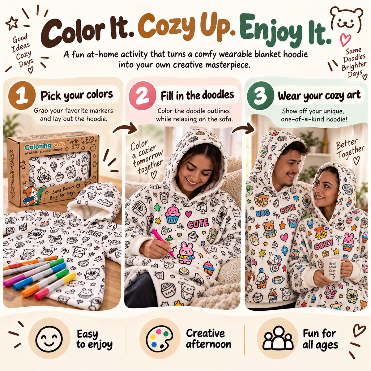 🎨 CozyCanvas™ Color-In Wearable Blanket Hoodie – DIY Coloring Comfort Blanket for Creative Cozy Moments