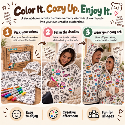 🎨 CozyCanvas™ Color-In Wearable Blanket Hoodie – DIY Coloring Comfort Blanket for Creative Cozy Moments
