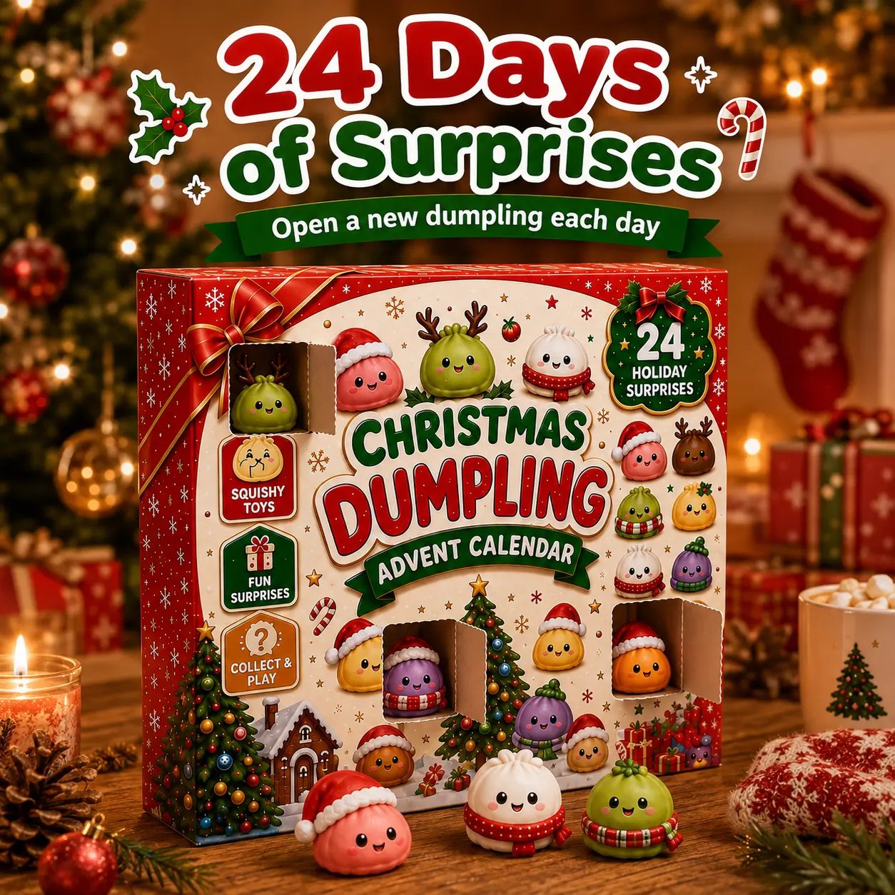 🎄 2026 Christmas Advent Calendar: Mini Dumpling Squishies, 24 Days of Squishy Stress Relief 🥟❄️