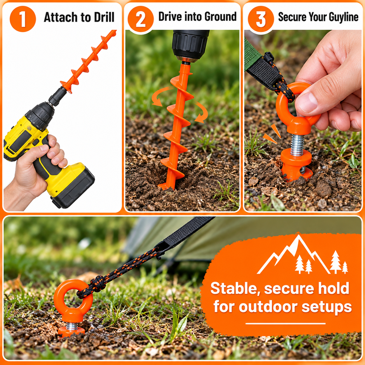 AnchorPro™ Drill-In Ground Anchor – Power Drill Tent, Canopy & Tarp Anchor