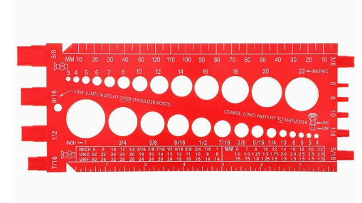 Screw & Nut Size Checker Gauge, Inch & Metric Bolt Measuring Tool, Thread Size Identification Ruler for Screws, Nuts, Bolts & Holes, Compact Workshop Reference Tool