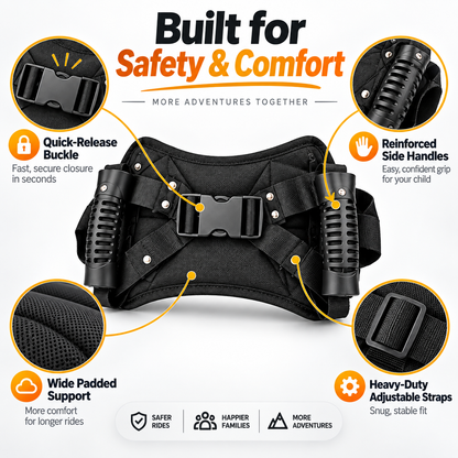 RideBuddy™ Child Passenger Grip Support – Adjustable Padded Motorcycle Rider Belt with Side Handles