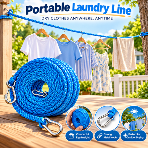 👕 DryGo™ Portable Clothesline – Lightweight Travel Laundry Rope with Strong Metal Hooks