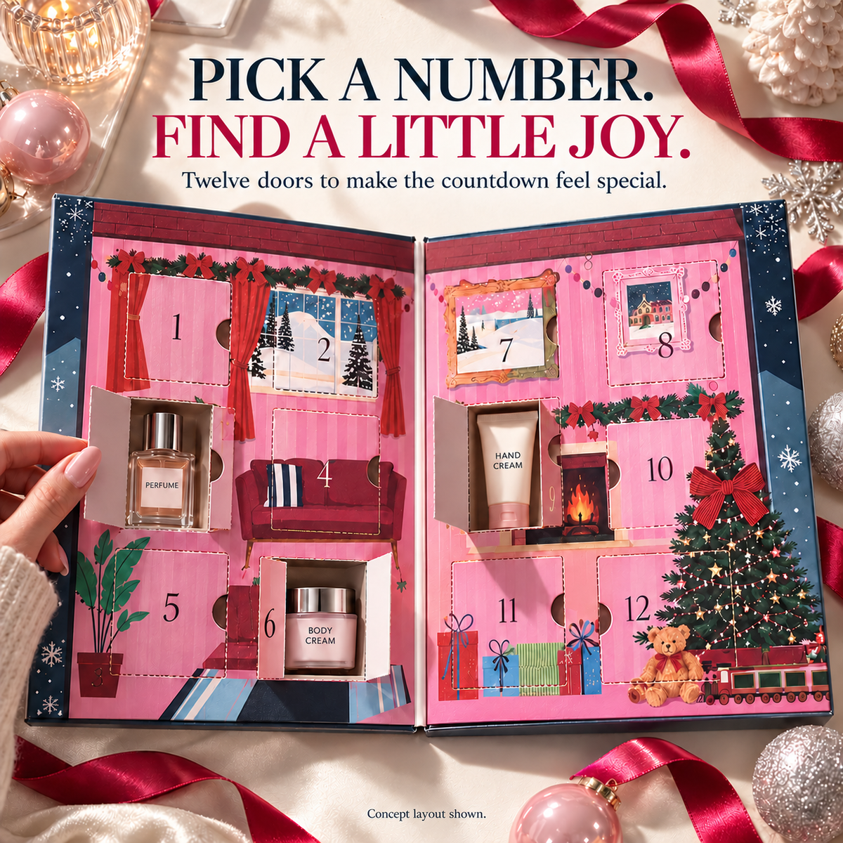 🎄 MerryGlow 12-Day Fragrance & Body Care Advent Calendar