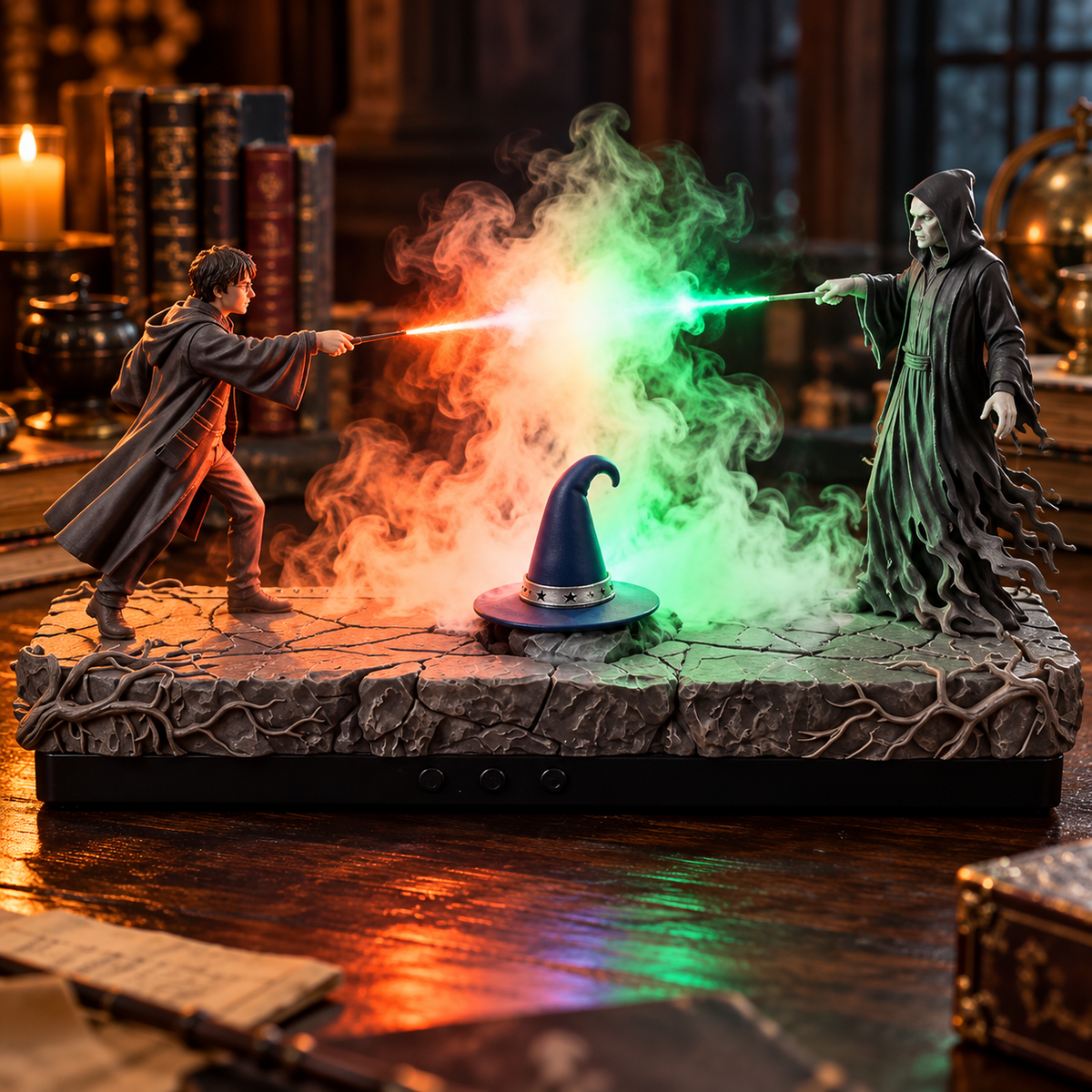 🪄🌫️ Fantasy Magic Duel Diffuser – Rising Mist, Dual-Color Glow & Resin Sculpture!!!