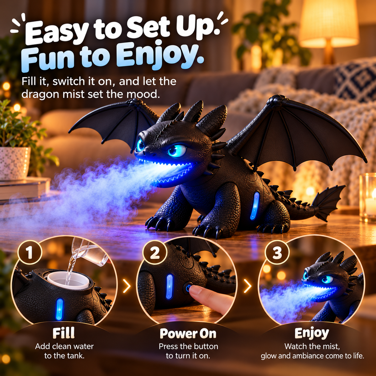 🐉✨ Little Mist Dragon Humidifier | Magical Glow & Cozy Vibes 💙