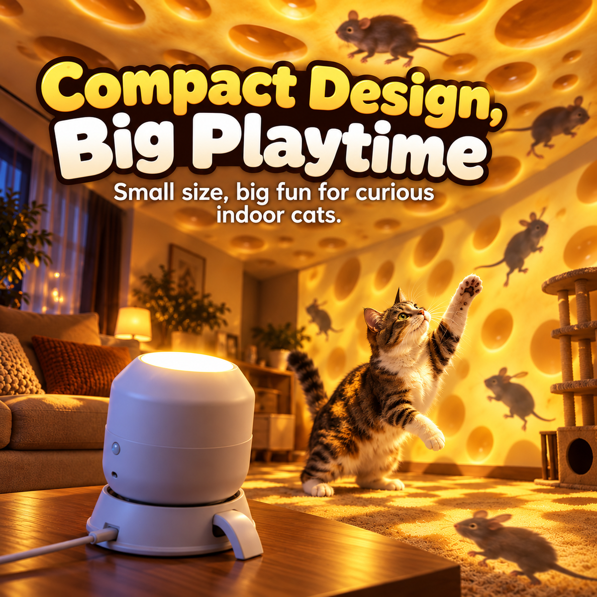 Interactive Cat Mouse Projector Toy, Cheese-Themed Chase Light for Indoor Cats, Fun Exercise & Playtime Pet Toy