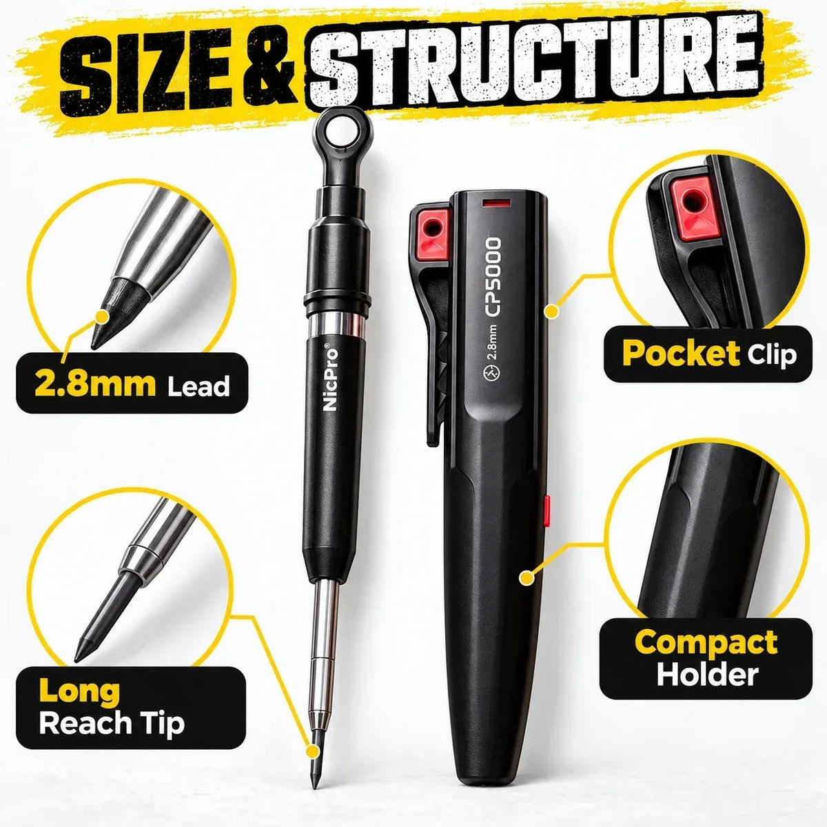 ✏️ Reusable Carpenter Pencil – FREE 10-Piece Lead Refill Kit
