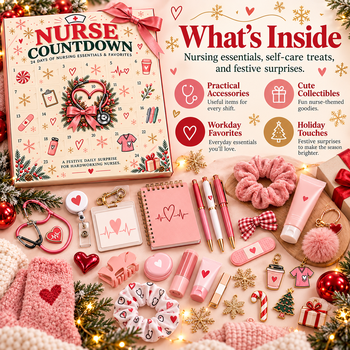 ❤️ CareHero™ 24-Day Advent Calendar – Heartfelt Holiday Countdown Gift for Nurses