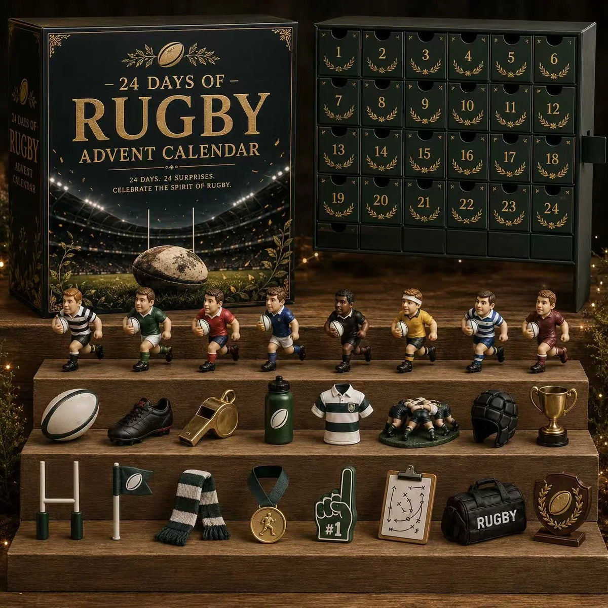 24-day rugby Christmas countdown calendar with daily charm surprises