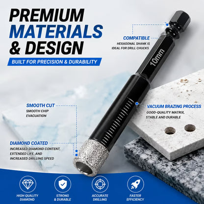 ⚡️6 Pcs Diamond Drill Bits Set, 1/4 5/6 3/8 1/2 Inch Brazed Diamond Drill Bits for Precision Drilling in Tile Ceramic Glass Granite Marble Masonry