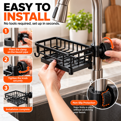 SinkEase™ – Faucet-Mounted Kitchen Sink Organizer