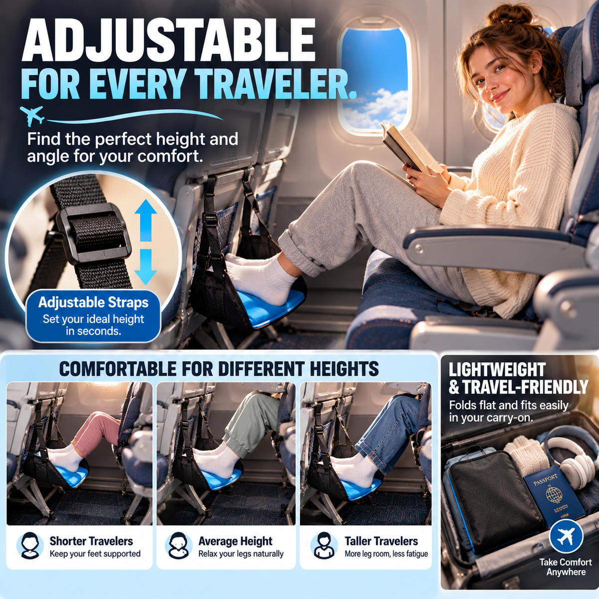 FlyEase™ Adjustable Airplane Footrest