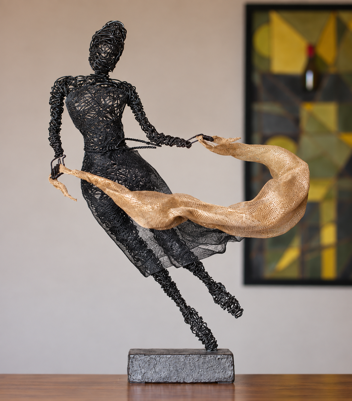 Handmade Wire Dancer Sculpture, Elegant Ballet Lady Figurine, Modern Metal Art Statue for Living Room Decor, Unique Gift for Home Office