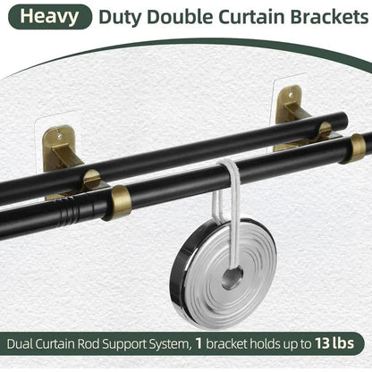🏡 No-Drill Double Curtain Rod Brackets – Self-Adhesive 4-Pack - Rustic Brown